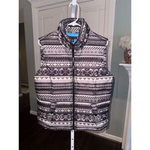 New Tommy Hilfiger Women's Brown Fair Isle Puffer Vest Size L Winter Fall Preppy